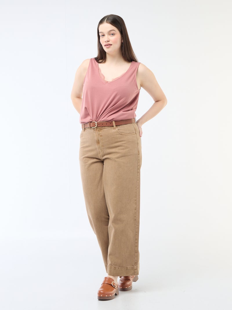 Débardeur col V avec dentelle Rose - Kiabi