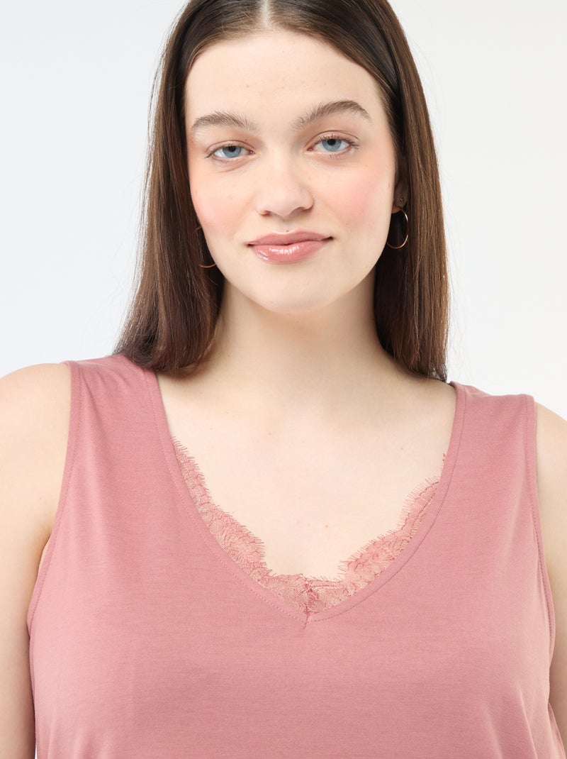 Débardeur col V avec dentelle Rose - Kiabi