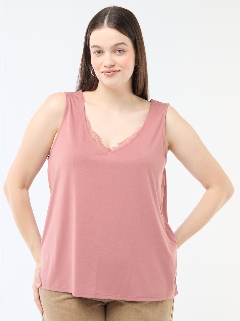 Débardeur col V avec dentelle Rose - Kiabi