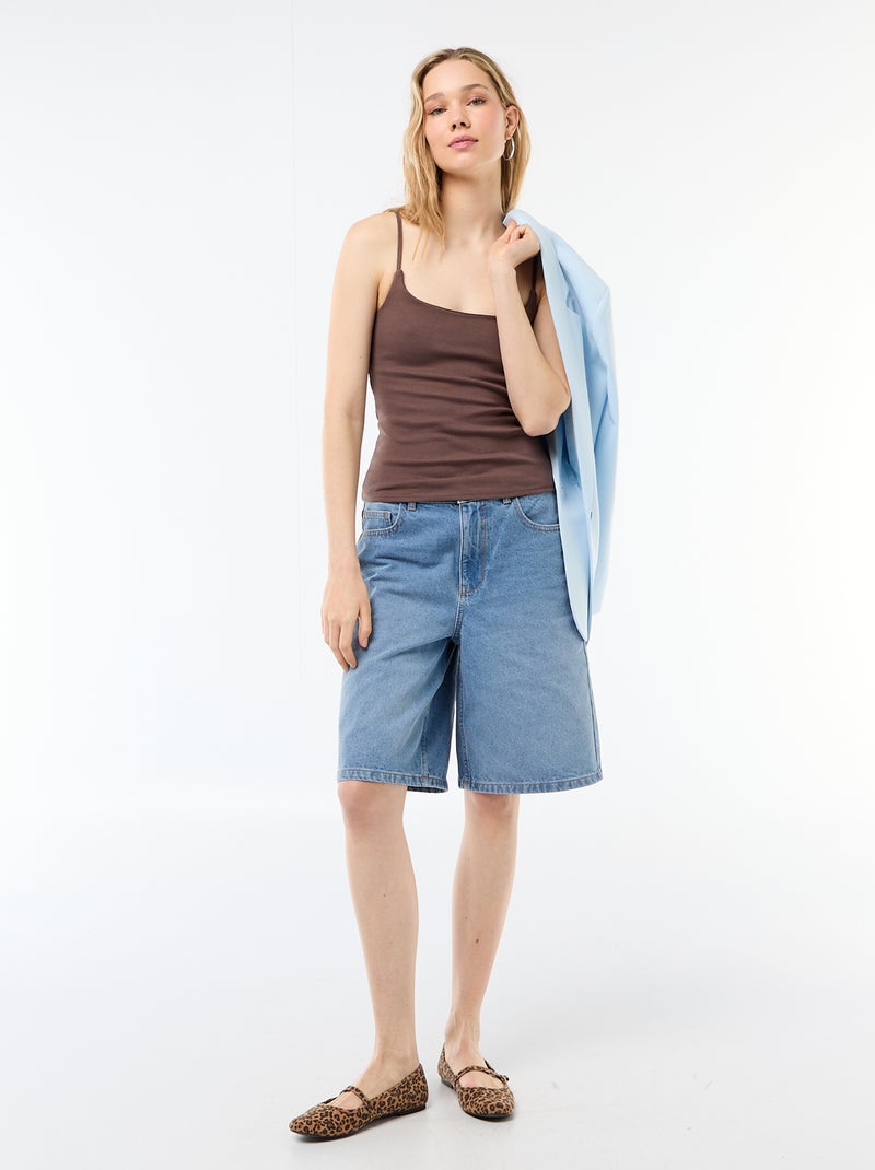 Débardeur côtelé à fines bretelles Marron - Kiabi