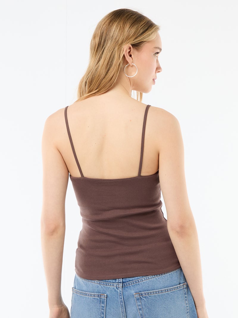 Débardeur côtelé à fines bretelles Marron - Kiabi