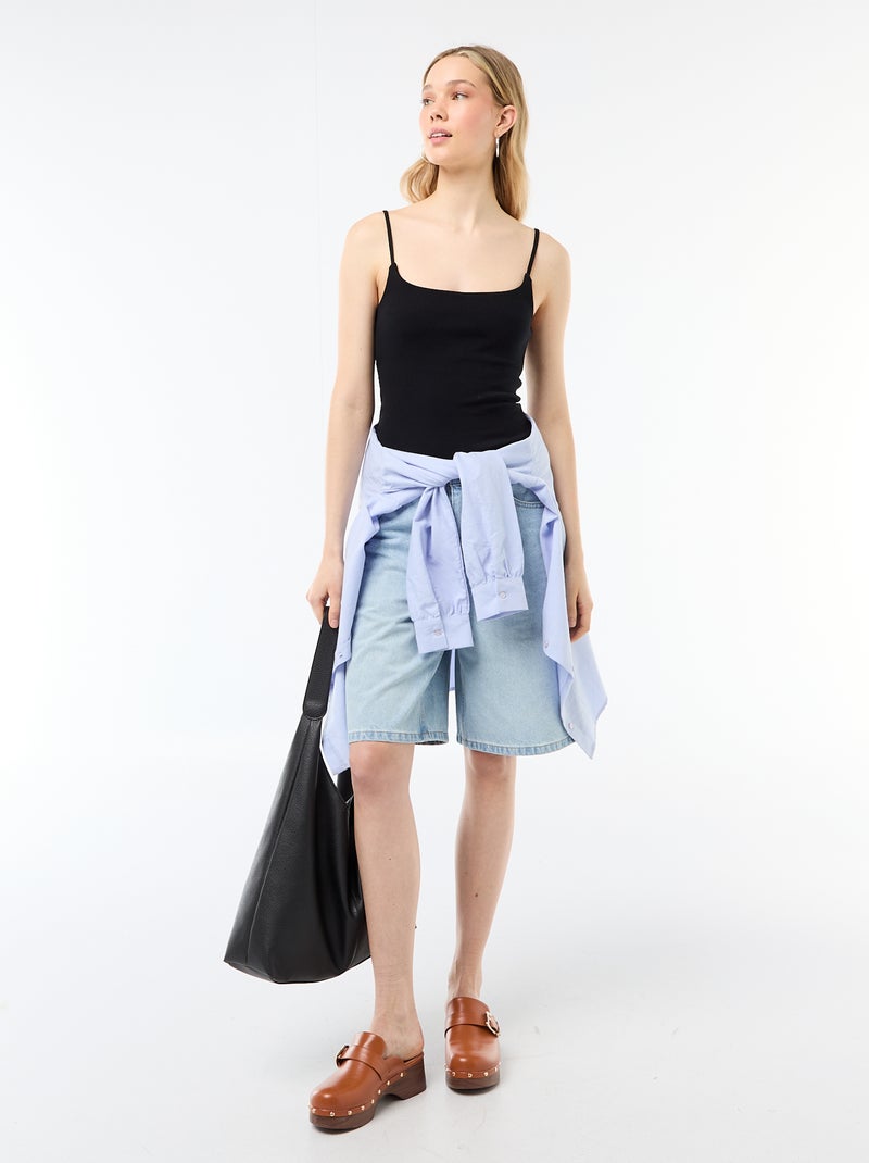 Débardeur côtelé à fines bretelles Noir - Kiabi