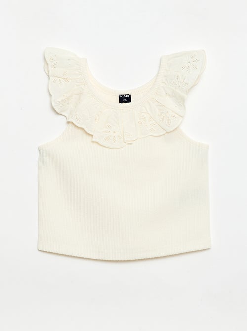 Débardeur côtelé avec col brodé - Kiabi