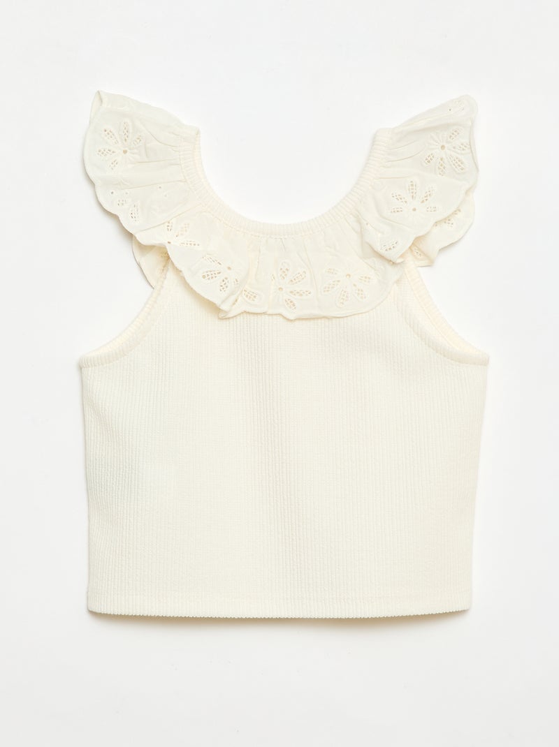 Débardeur côtelé avec col brodé Beige - Kiabi