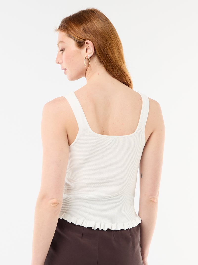 Débardeur côtelé avec ouverture boutonnée factice devant Blanc - Kiabi