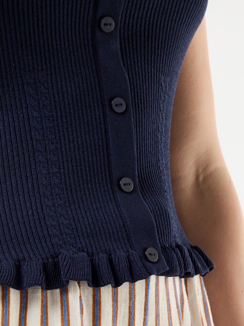 Débardeur côtelé avec ouverture boutonnée factice devant Bleu - Kiabi