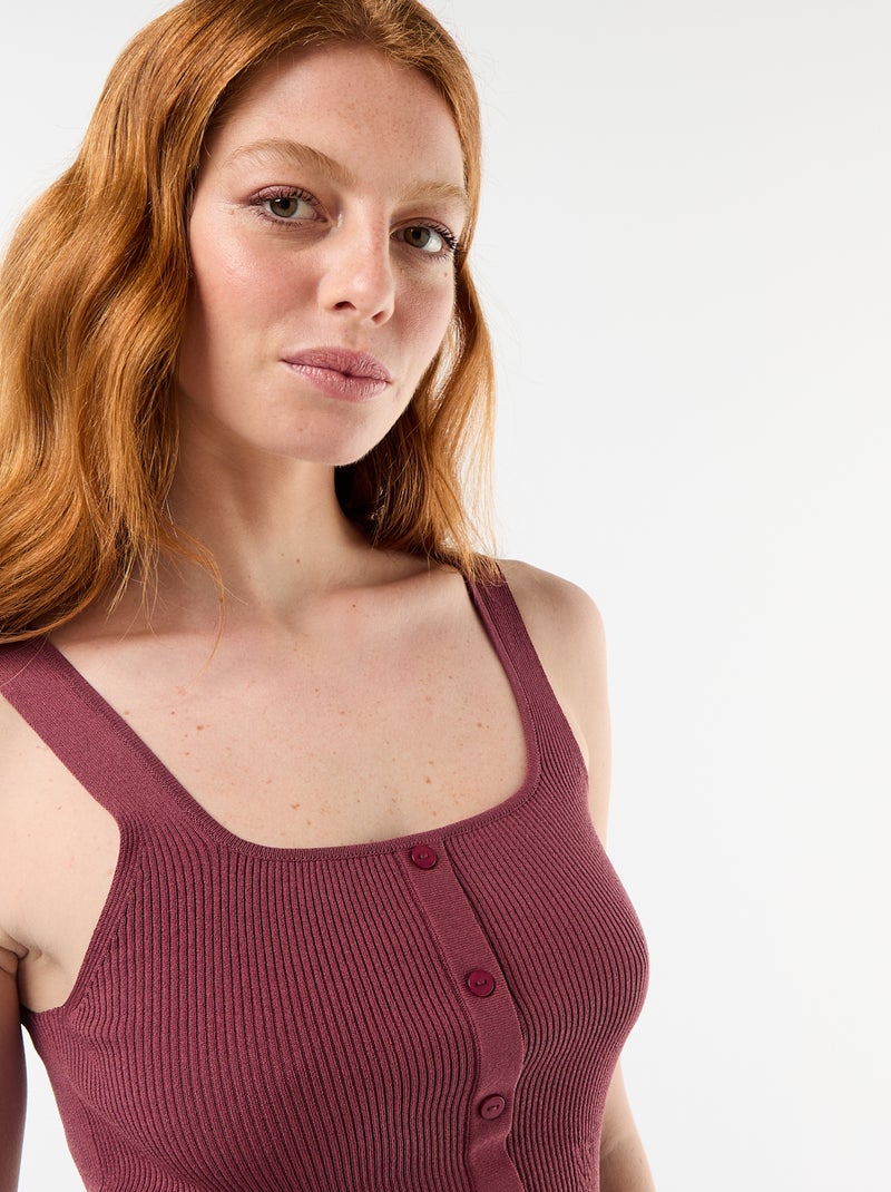 Débardeur côtelé avec ouverture boutonnée factice devant Rose - Kiabi