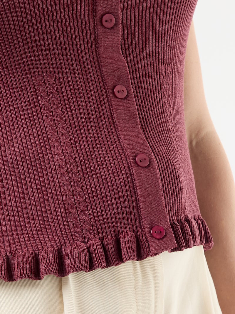 Débardeur côtelé avec ouverture boutonnée factice devant Rose - Kiabi