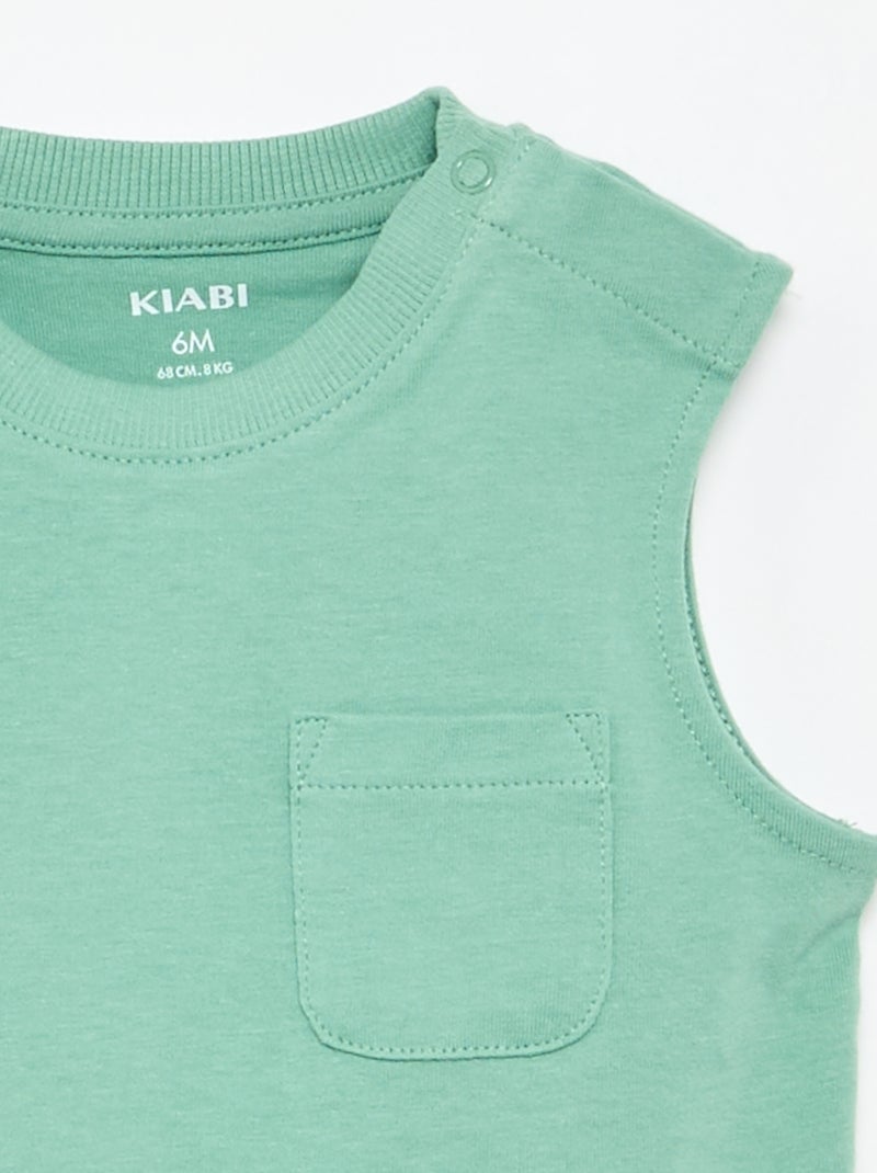 Débardeur en jersey de coton avec poche poitrine Vert - Kiabi