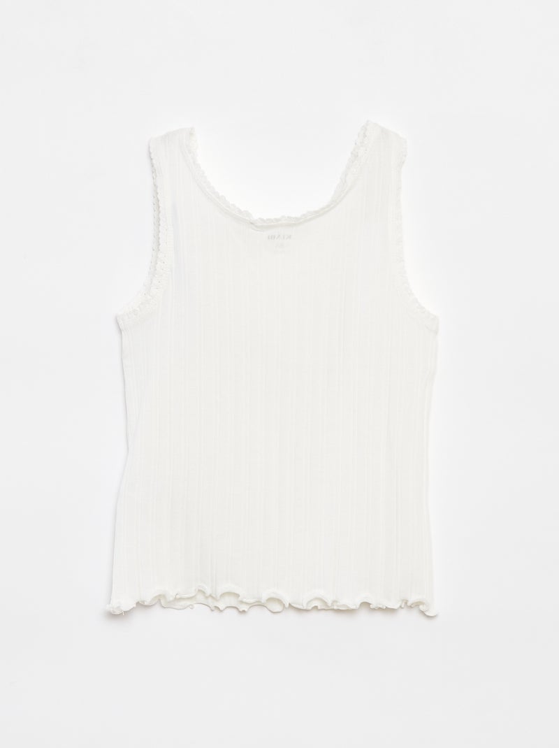 Débardeur en matière côtelée et dentelle Blanc - Kiabi