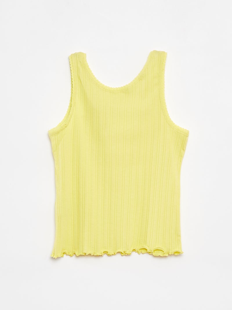 Débardeur en matière côtelée et dentelle Jaune - Kiabi