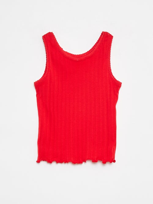 Débardeur en matière côtelée et dentelle - Kiabi