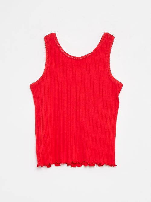 Débardeur en matière côtelée et dentelle - Kiabi