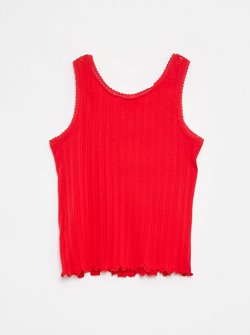 Débardeur en matière côtelée et dentelle Rouge - Kiabi
