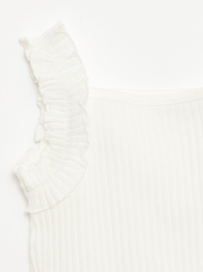 Débardeur en rib pointelle avec bretelles volantées Blanc - Kiabi