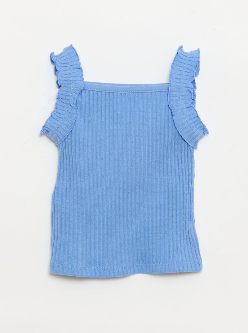 Débardeur en rib pointelle avec bretelles volantées Bleu - Kiabi