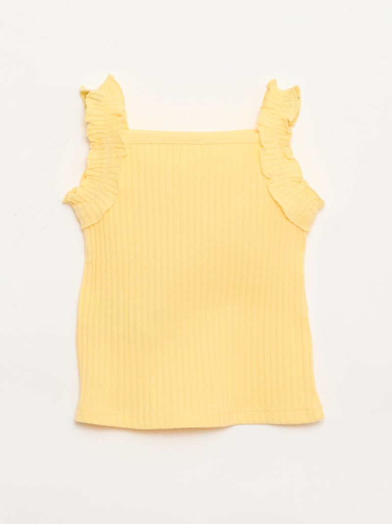 Débardeur en rib pointelle avec bretelles volantées Jaune - Kiabi