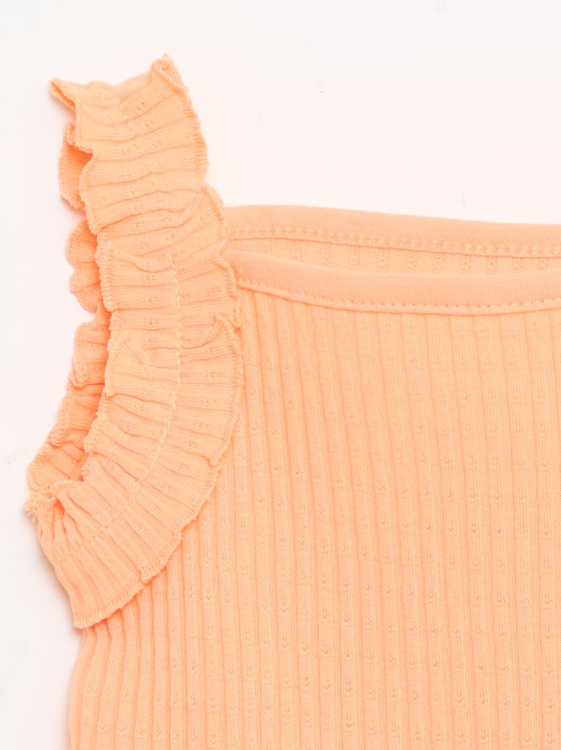 Débardeur en rib pointelle avec bretelles volantées Orange - Kiabi