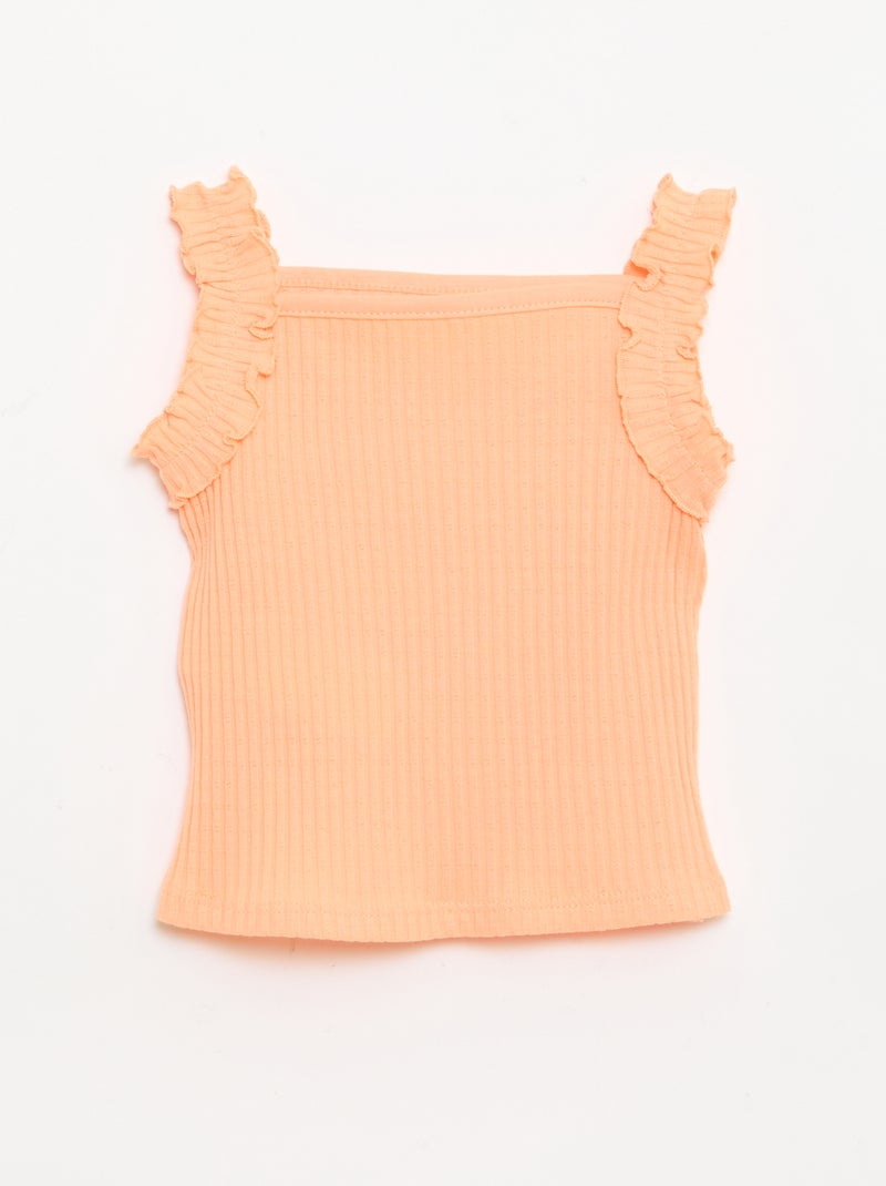 Débardeur en rib pointelle avec bretelles volantées Orange - Kiabi