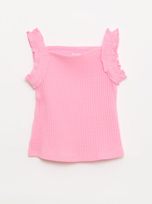 Débardeur en rib pointelle avec bretelles volantées - Kiabi