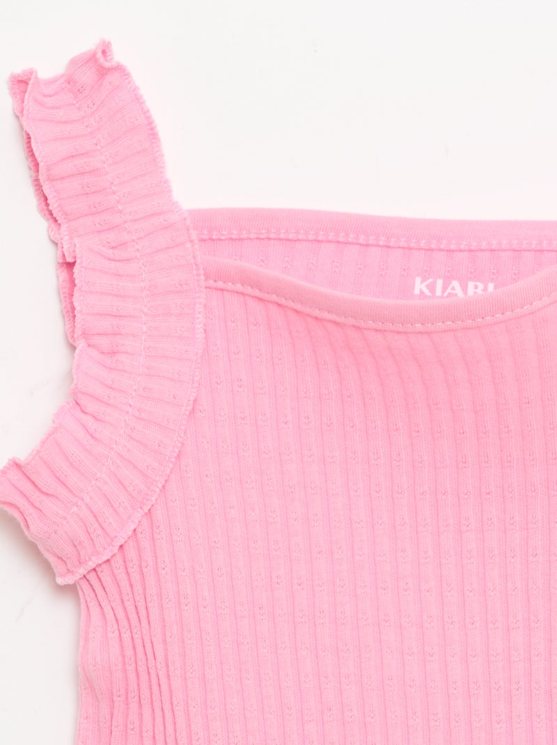 Débardeur en rib pointelle avec bretelles volantées Rose - Kiabi