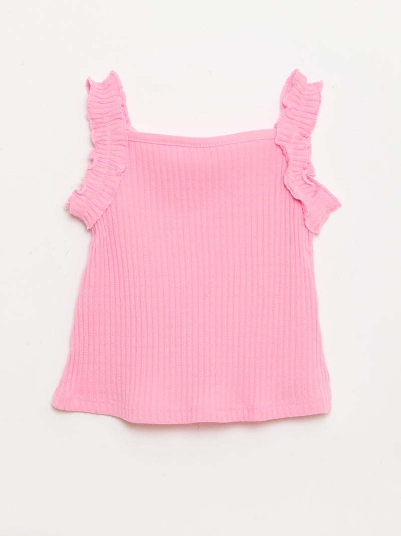 Débardeur en rib pointelle avec bretelles volantées Rose - Kiabi