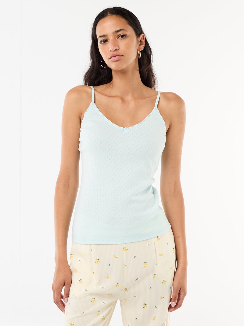 Débardeur fine bretelle réglable en coton uni Bleu - Kiabi