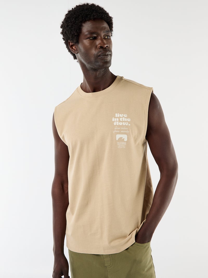 Débardeur imprimé devant Beige - Kiabi