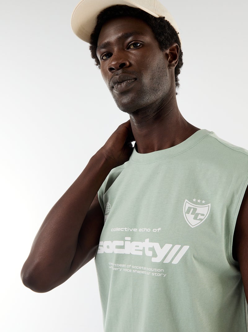 Débardeur imprimé devant Vert - Kiabi