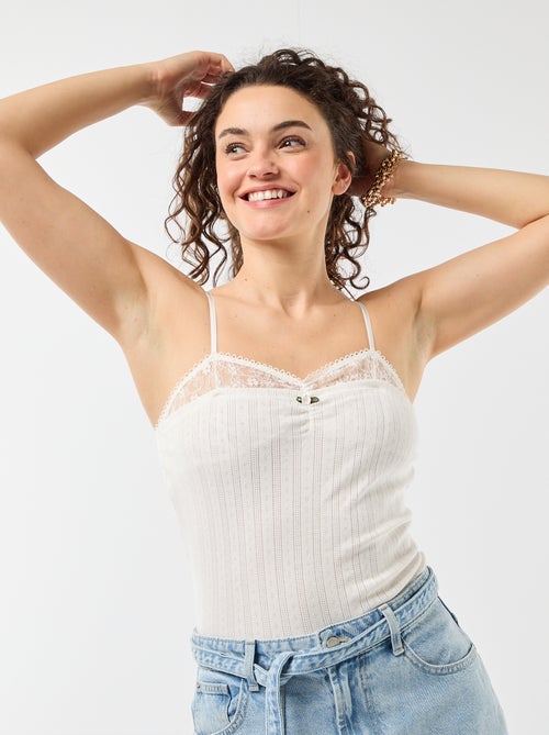 Débardeur maille pointelle et dentelle - Kiabi