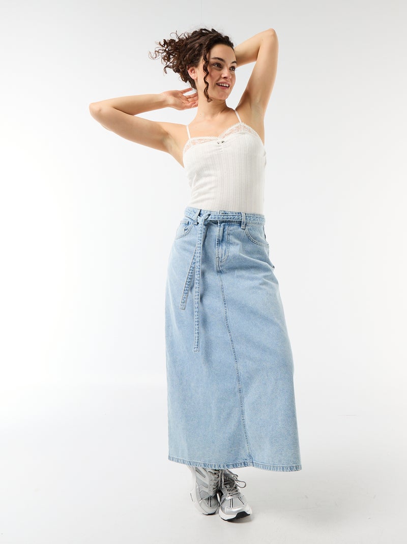 Débardeur maille pointelle et dentelle Blanc - Kiabi