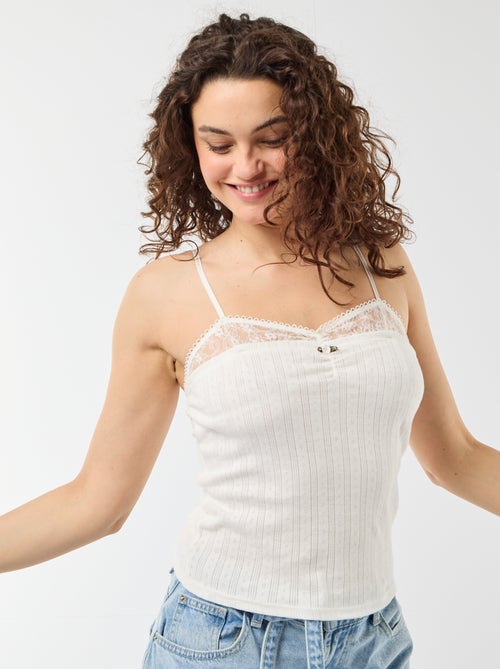 Débardeur maille pointelle et dentelle - Kiabi