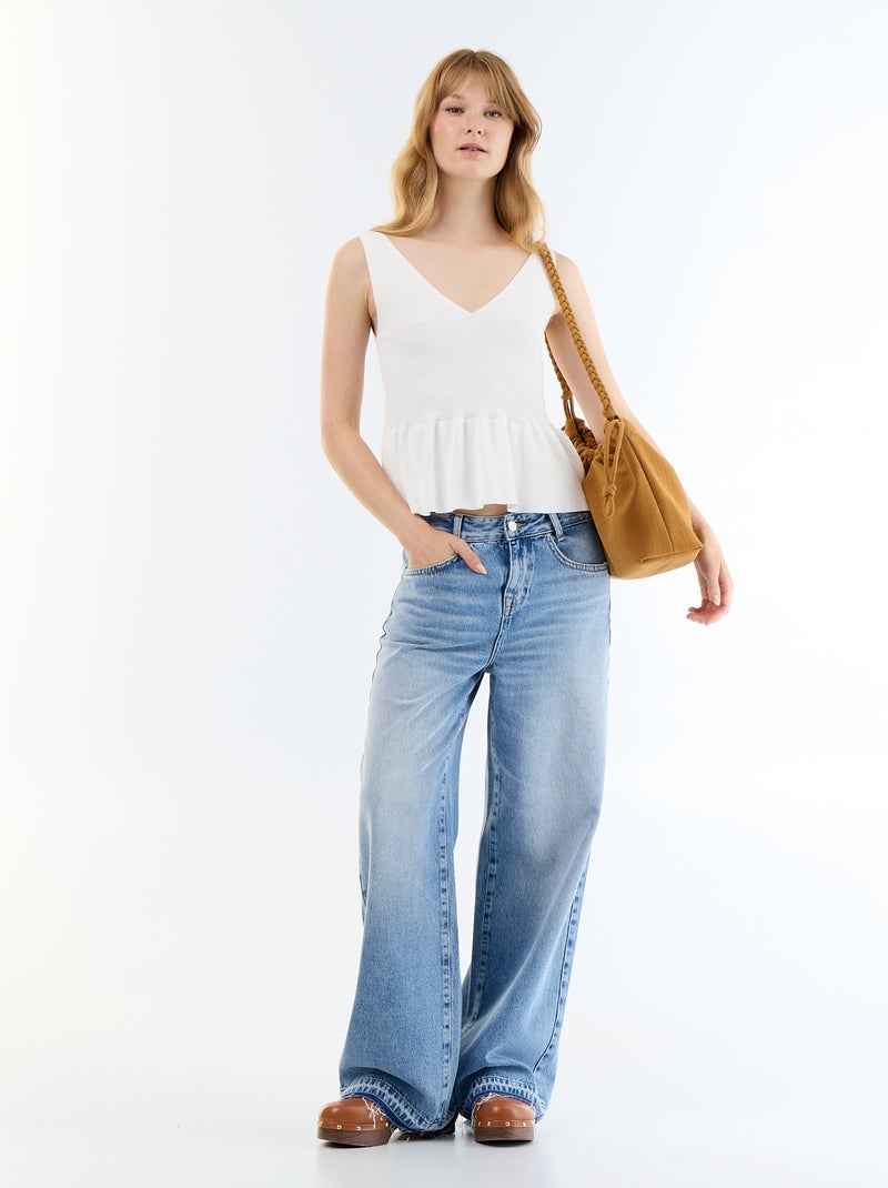 Débardeur peplum en maille côtelée Blanc - Kiabi