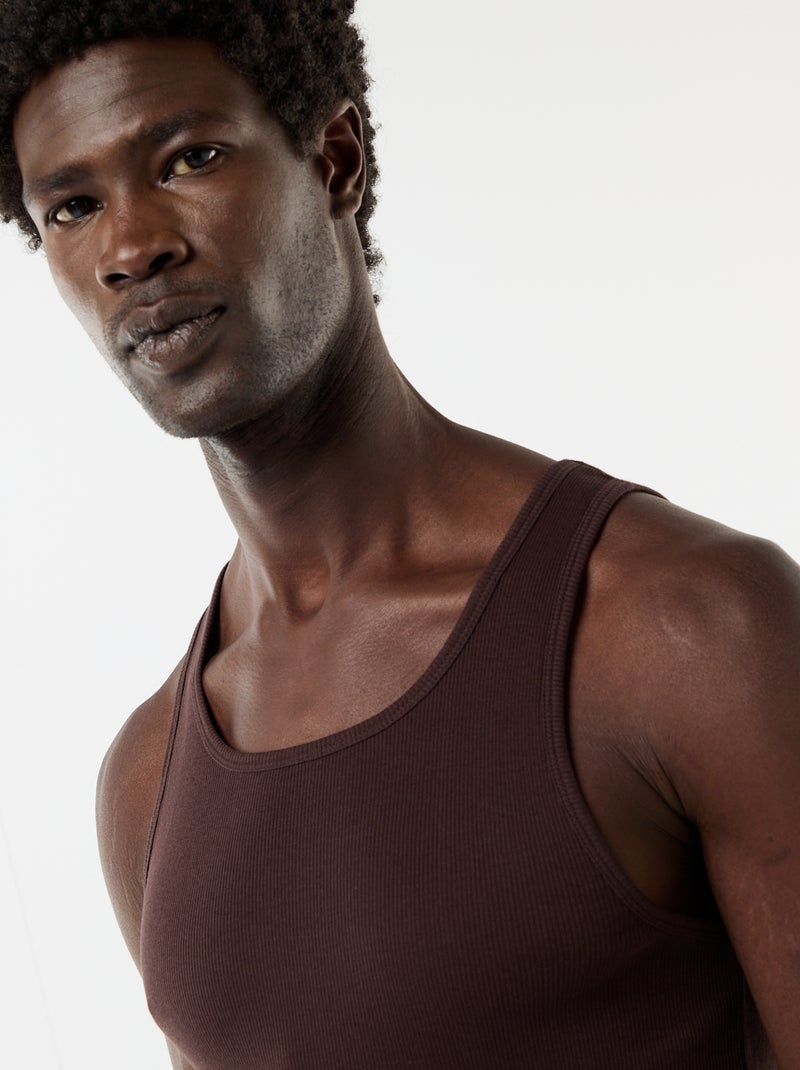 Débardeur uni en maille côtelée Marron - Kiabi