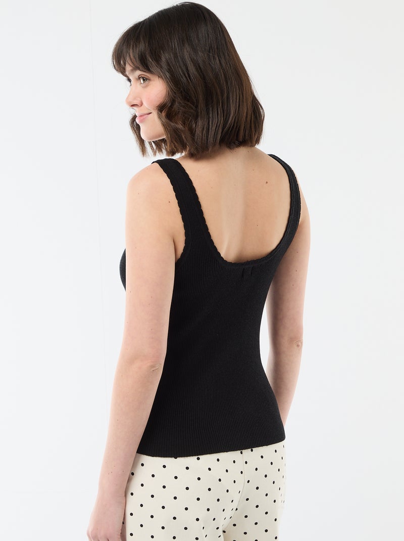 Débardeur uni en matière côtelée Noir - Kiabi