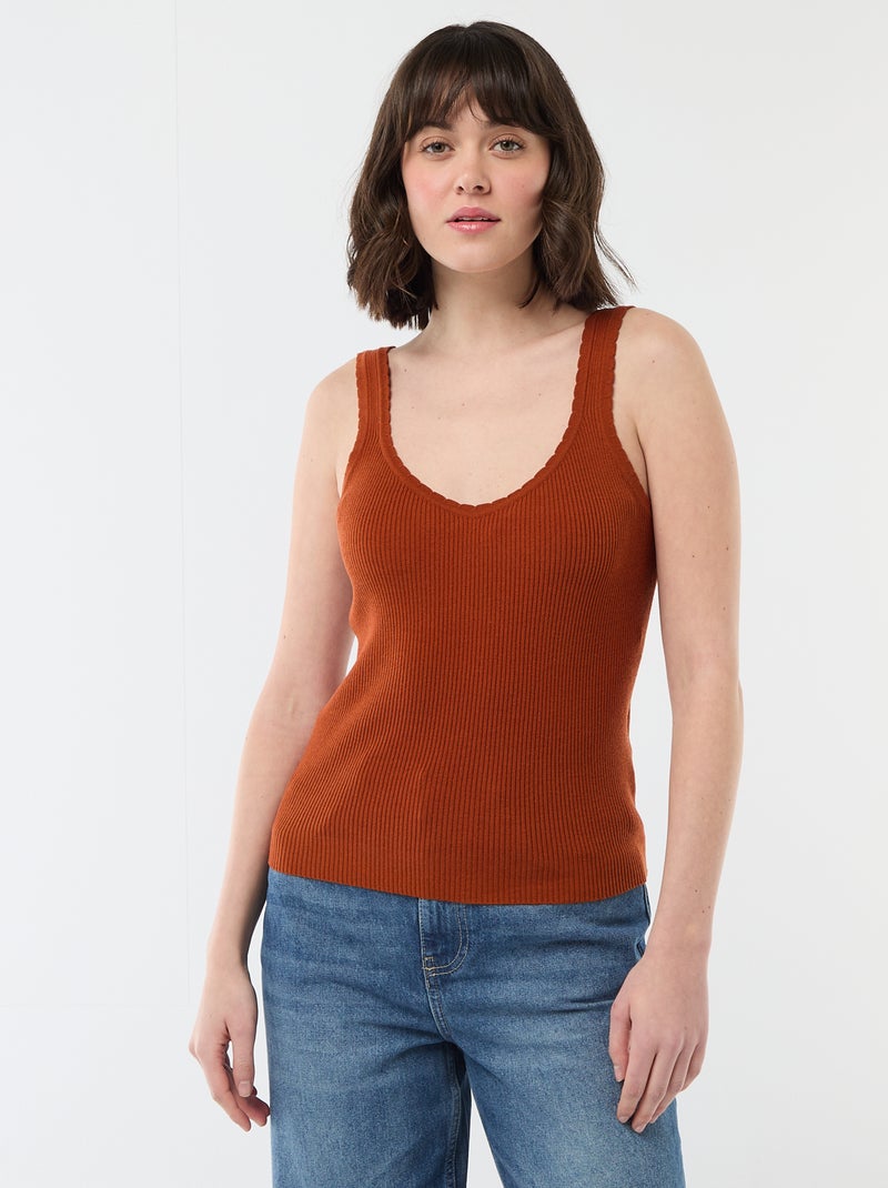 Débardeur uni en matière côtelée Rouge - Kiabi