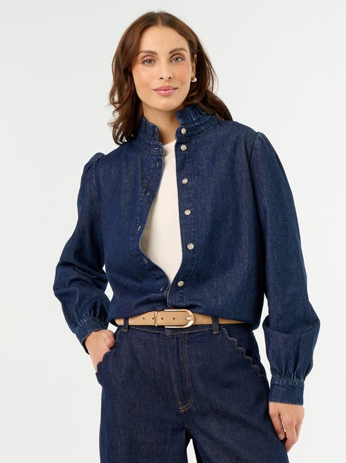 Denim Blouse with Ruffled Collar - Kiabi Denim Blouse with Ruffled Collar - Kiabi