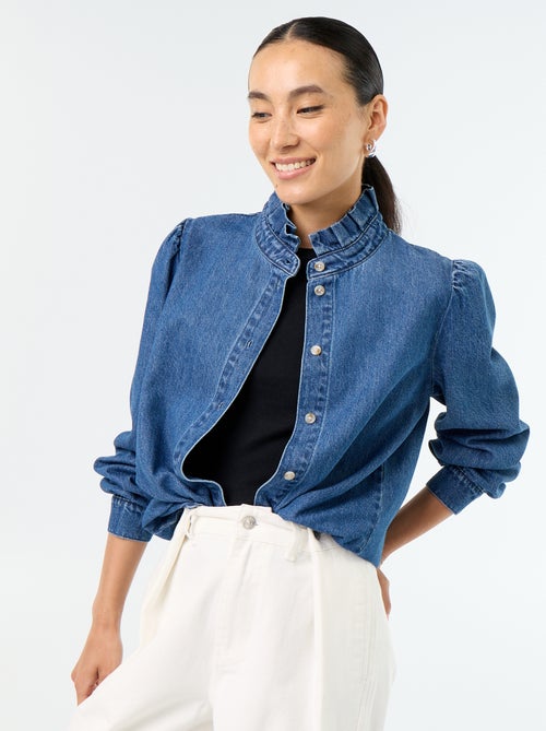 Denim Blouse with Ruffled Collar - Kiabi Denim Blouse with Ruffled Collar - Kiabi