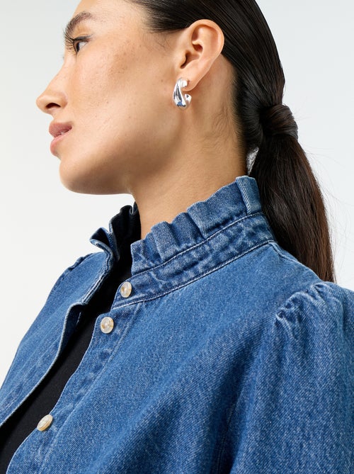 Denim Blouse with Ruffled Collar - Kiabi Denim Blouse with Ruffled Collar - Kiabi