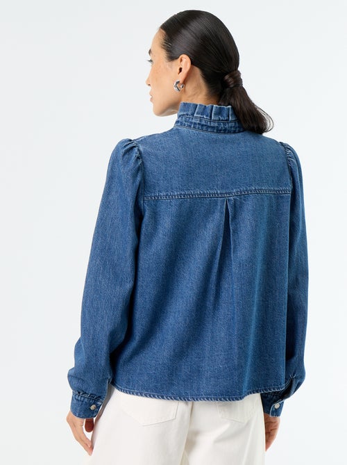 Denim Blouse with Ruffled Collar - Kiabi Denim Blouse with Ruffled Collar - Kiabi
