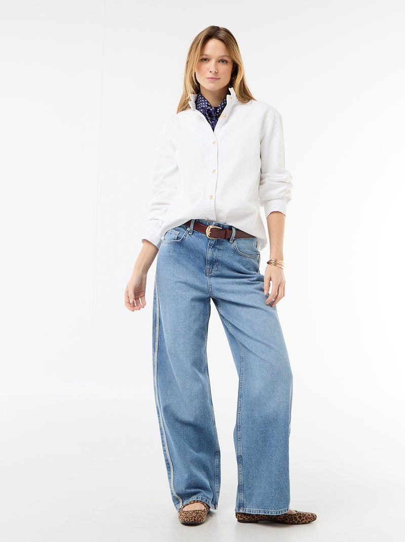 Denim Blouse with Ruffled Collar White - Kiabi