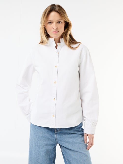 Denim Blouse with Ruffled Collar - Kiabi