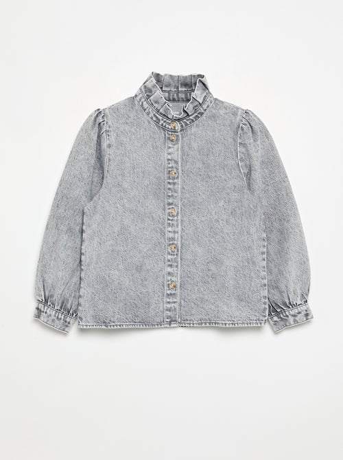 Denim blouse with ruffled stand-up collar - Kiabi