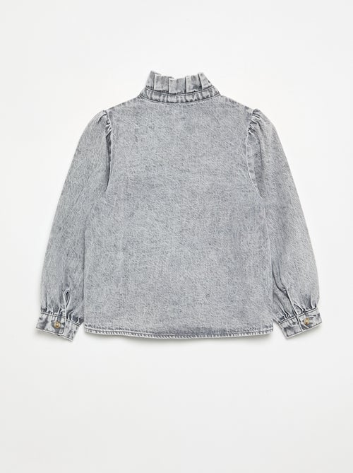 Denim blouse with ruffled stand-up collar - Kiabi