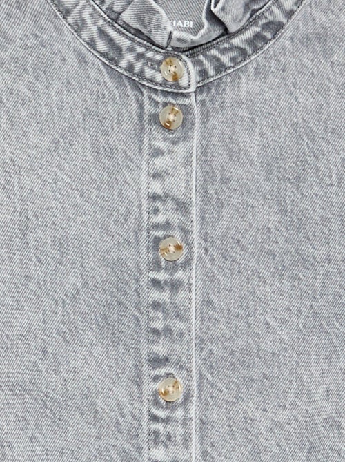 Denim blouse with ruffled stand-up collar - Kiabi