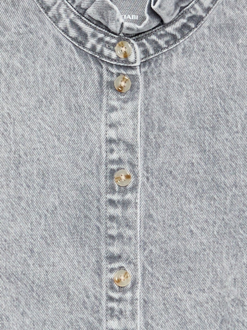 Denim blouse with ruffled stand-up collar Grey - Kiabi