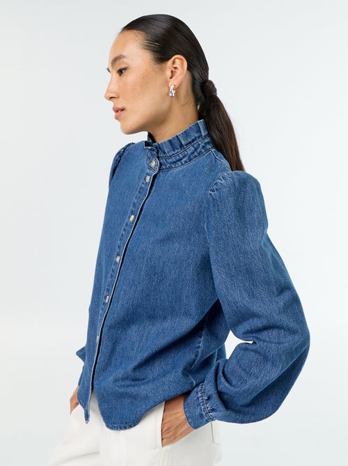 Denim-Bluse mit Rüschenkragen - Kiabi Denim-Bluse mit Rüschenkragen - Kiabi