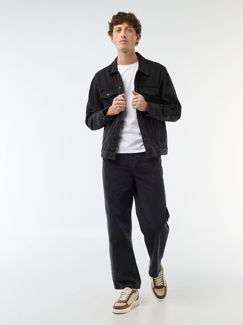 Denim jacket with chest pockets Black - Kiabi