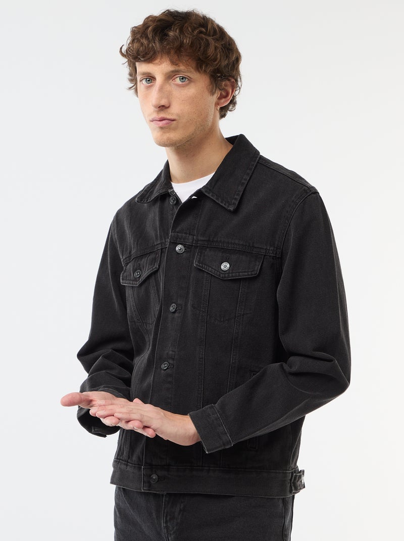 Denim jacket with chest pockets Black - Kiabi