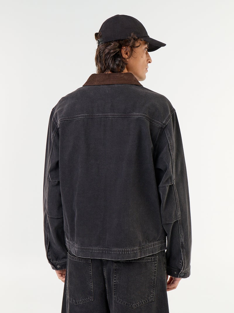 Denim jacket with corduroy collar Black - Kiabi